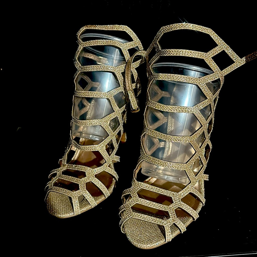 New sparkly, gold cage heels, size 10